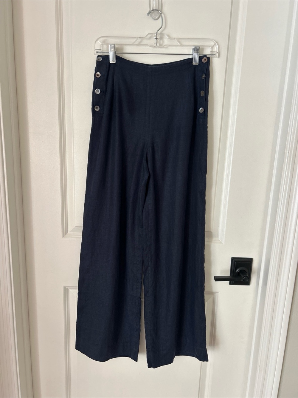 J. Crew Vintage Green Label Navy Blue Linen Wide Leg Sailor Pants High Rise Sz 6
